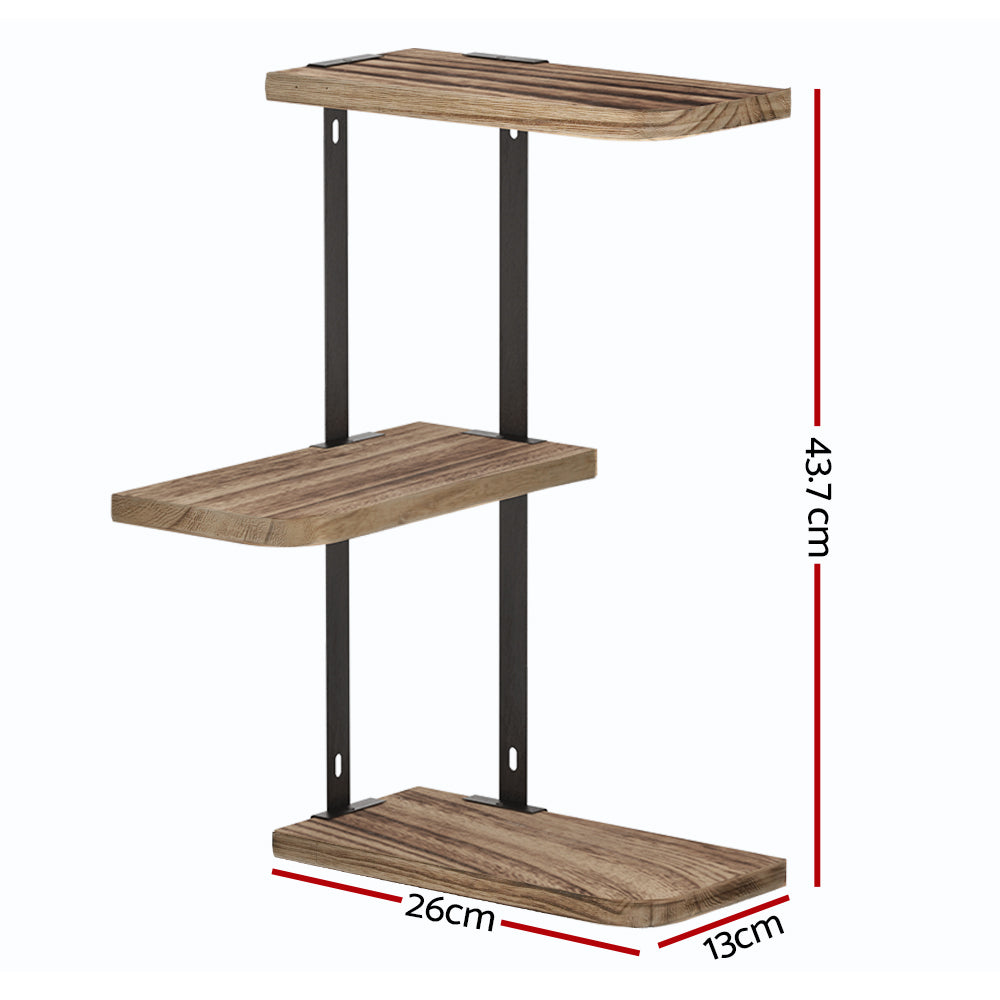 Faro 3-Tier Floating Wall Shelf Rust Oak Black