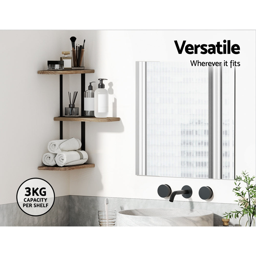 Faro 3-Tier Floating Wall Shelf Rust Oak Black