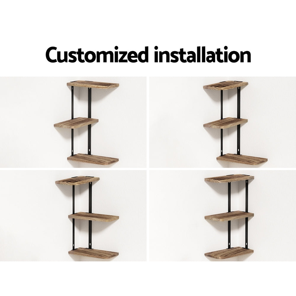 Faro 3-Tier Floating Wall Shelf Rust Oak Black