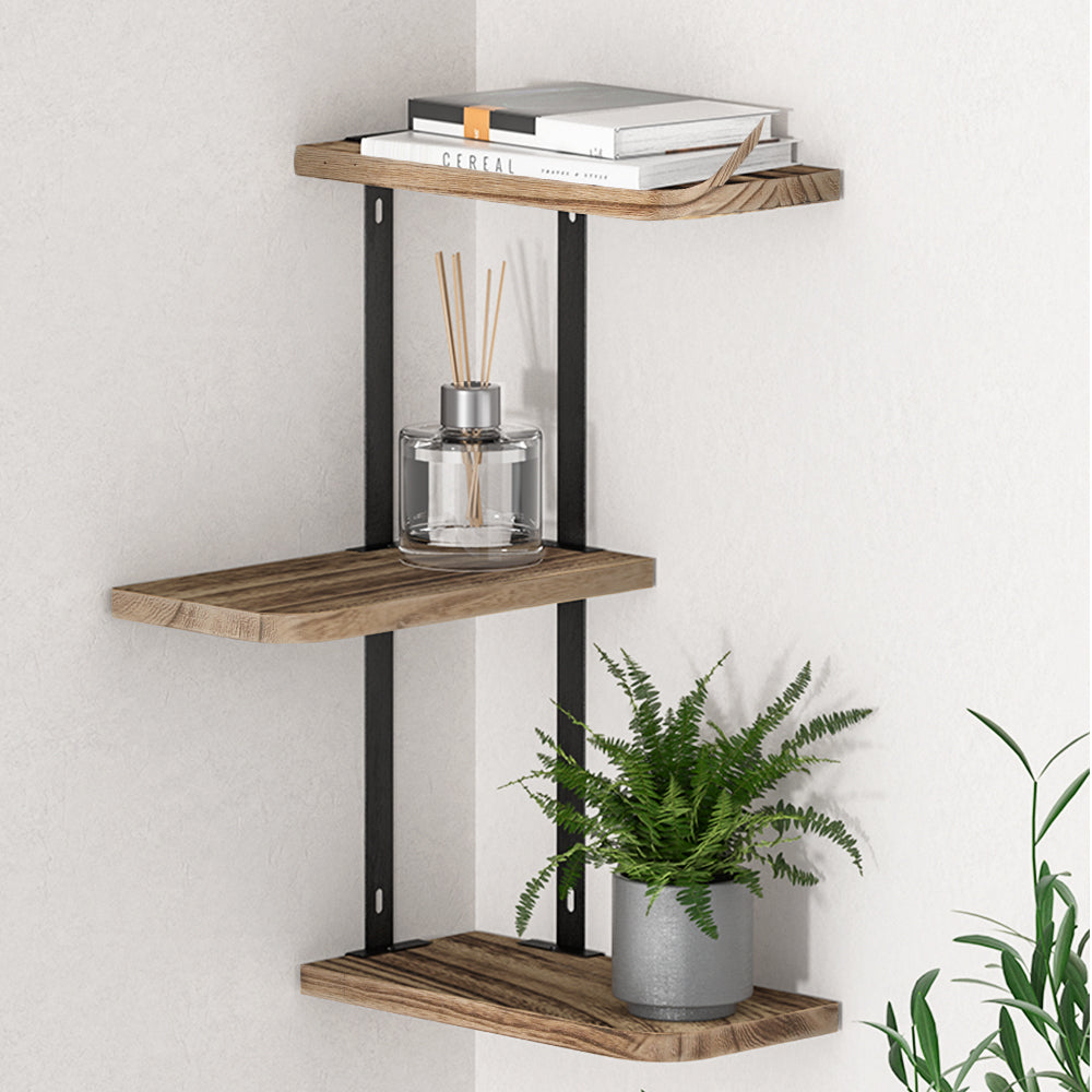 Faro 3-Tier Floating Wall Shelf Rust Oak Black