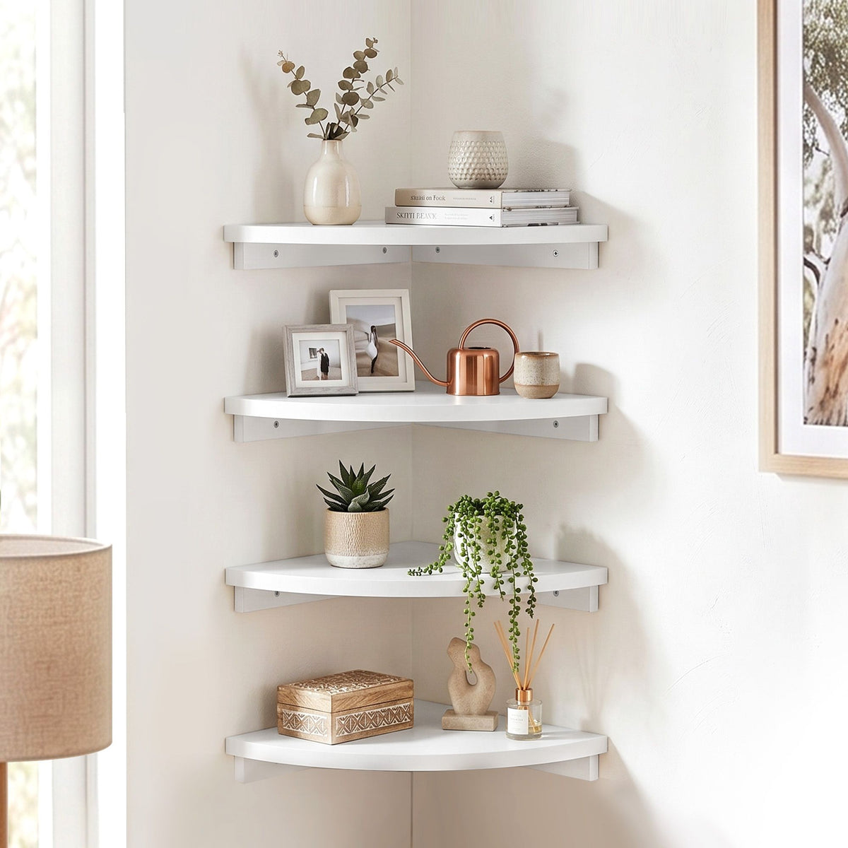 Artiss 4 Piece Corner Floating Wall Shelf Set White