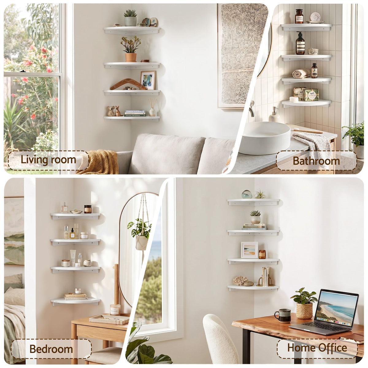Artiss 4 Piece Corner Floating Wall Shelf Set White