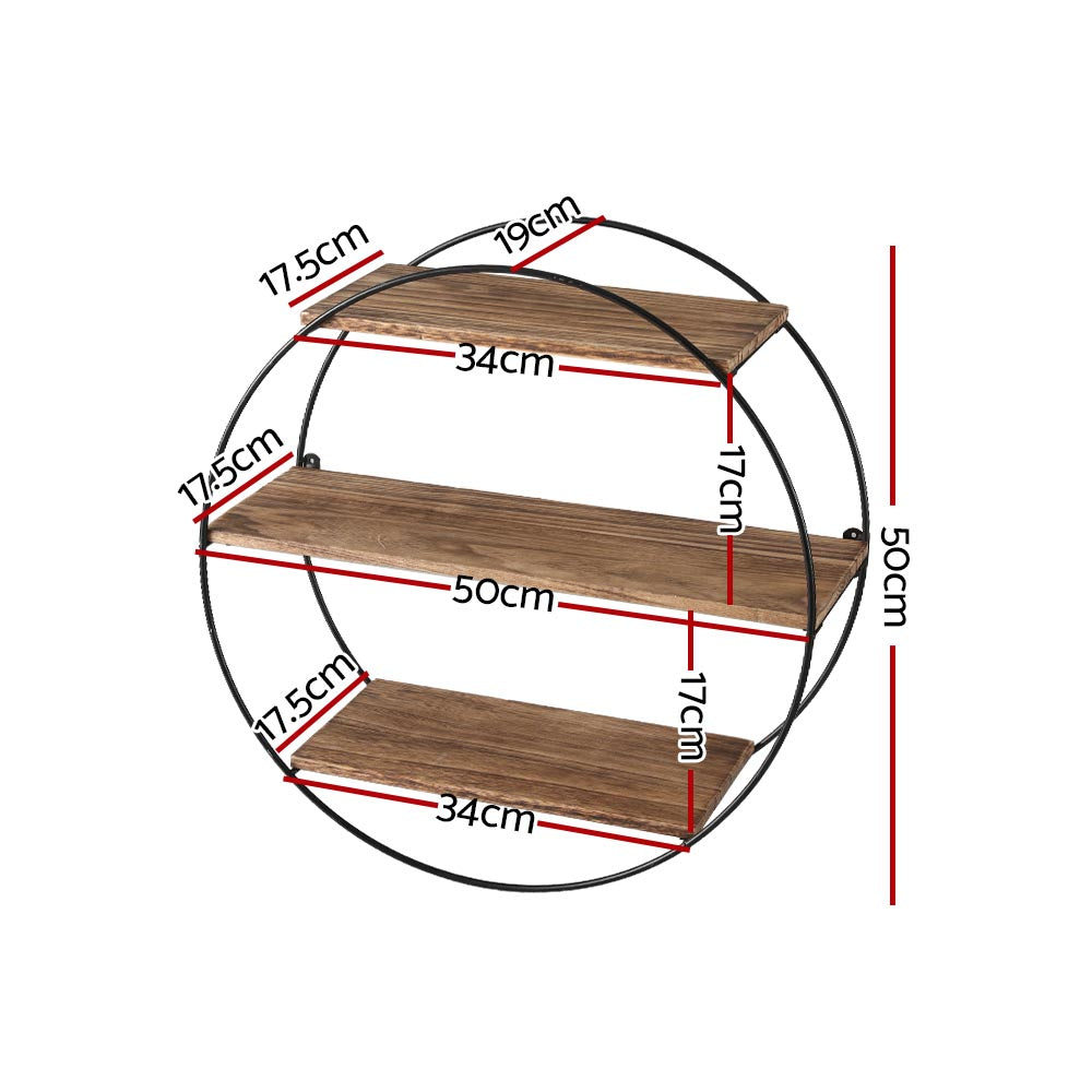 Iman 3-Tier Round Floating Wall Shelf Rust Oak/Black
