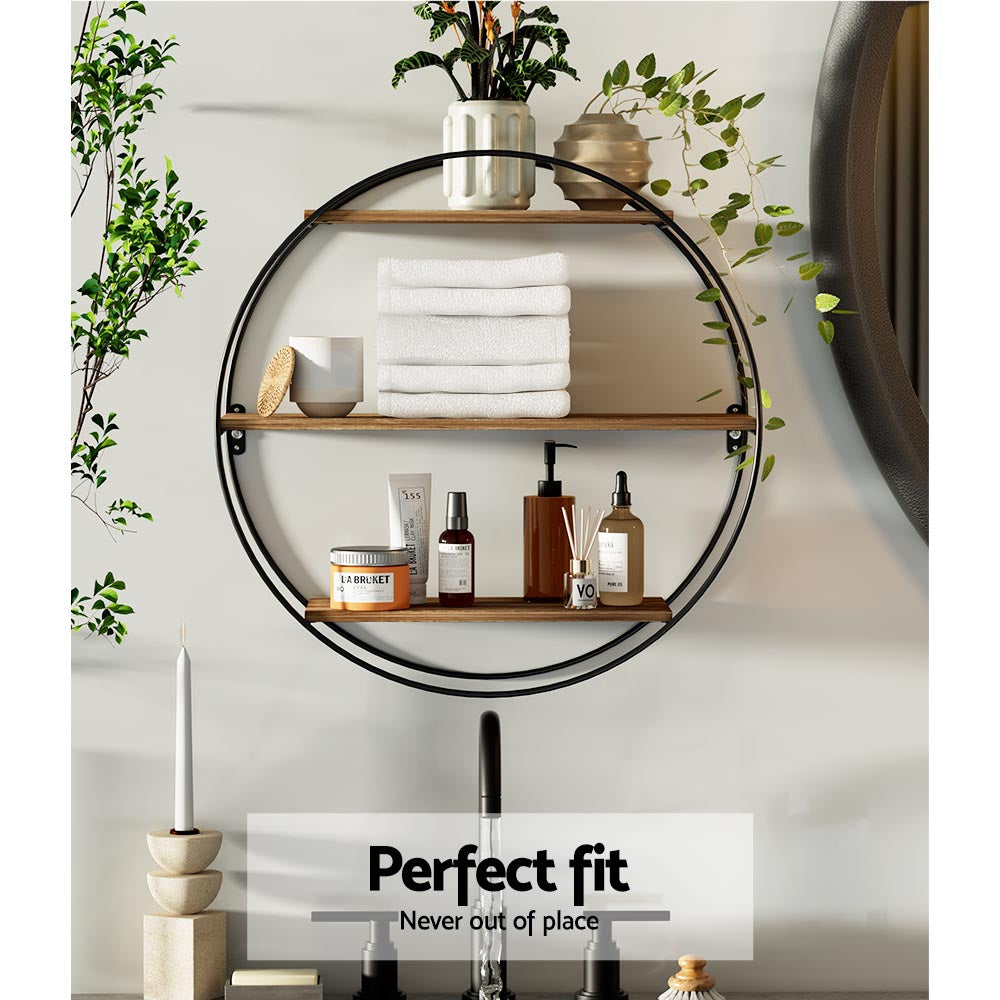 Iman 3-Tier Round Floating Wall Shelf Rust Oak/Black
