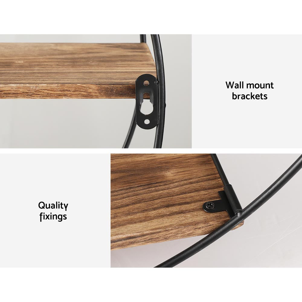 Iman 3-Tier Round Floating Wall Shelf Rust Oak/Black