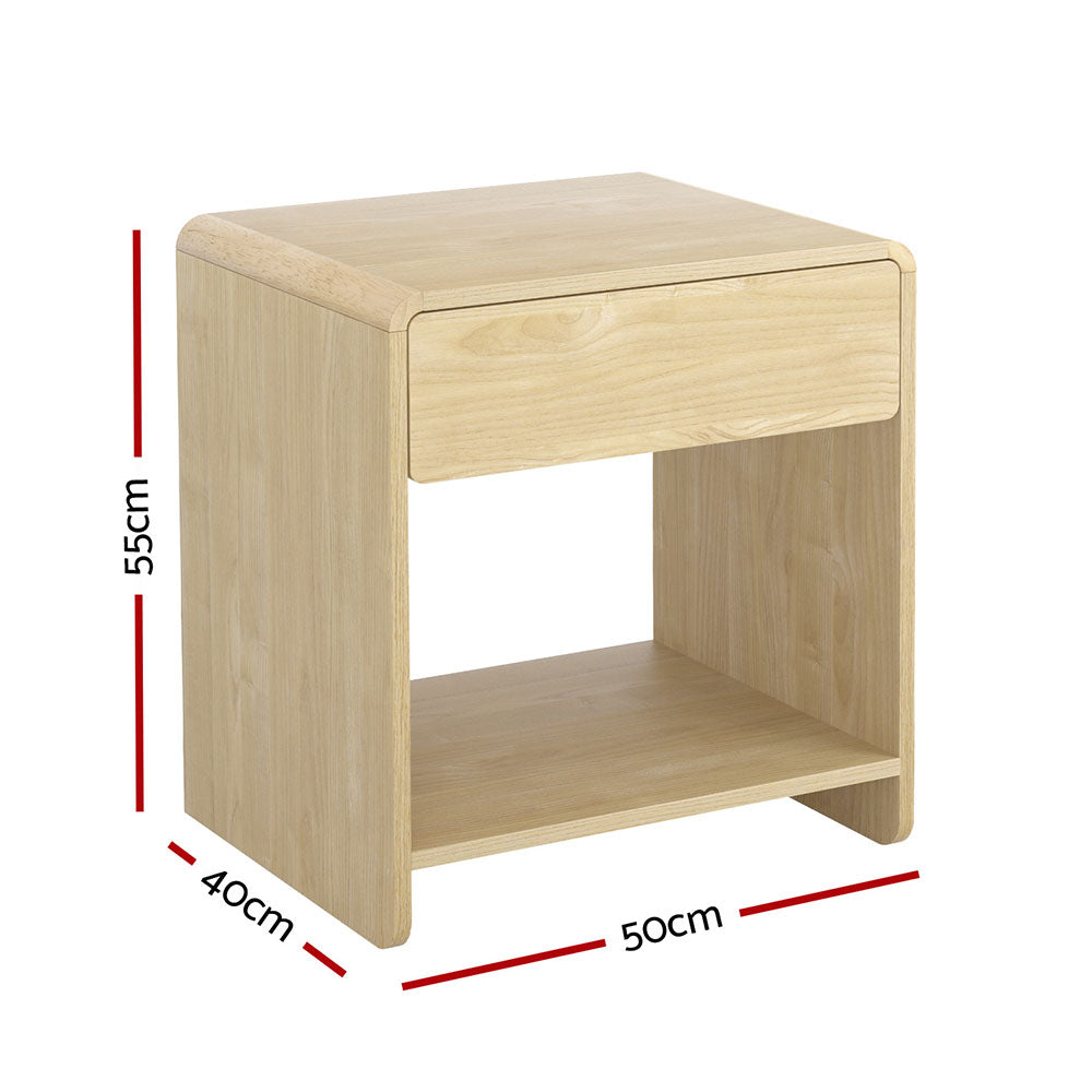 Artiss Pine Bedside Table Drawer Open Shelf
