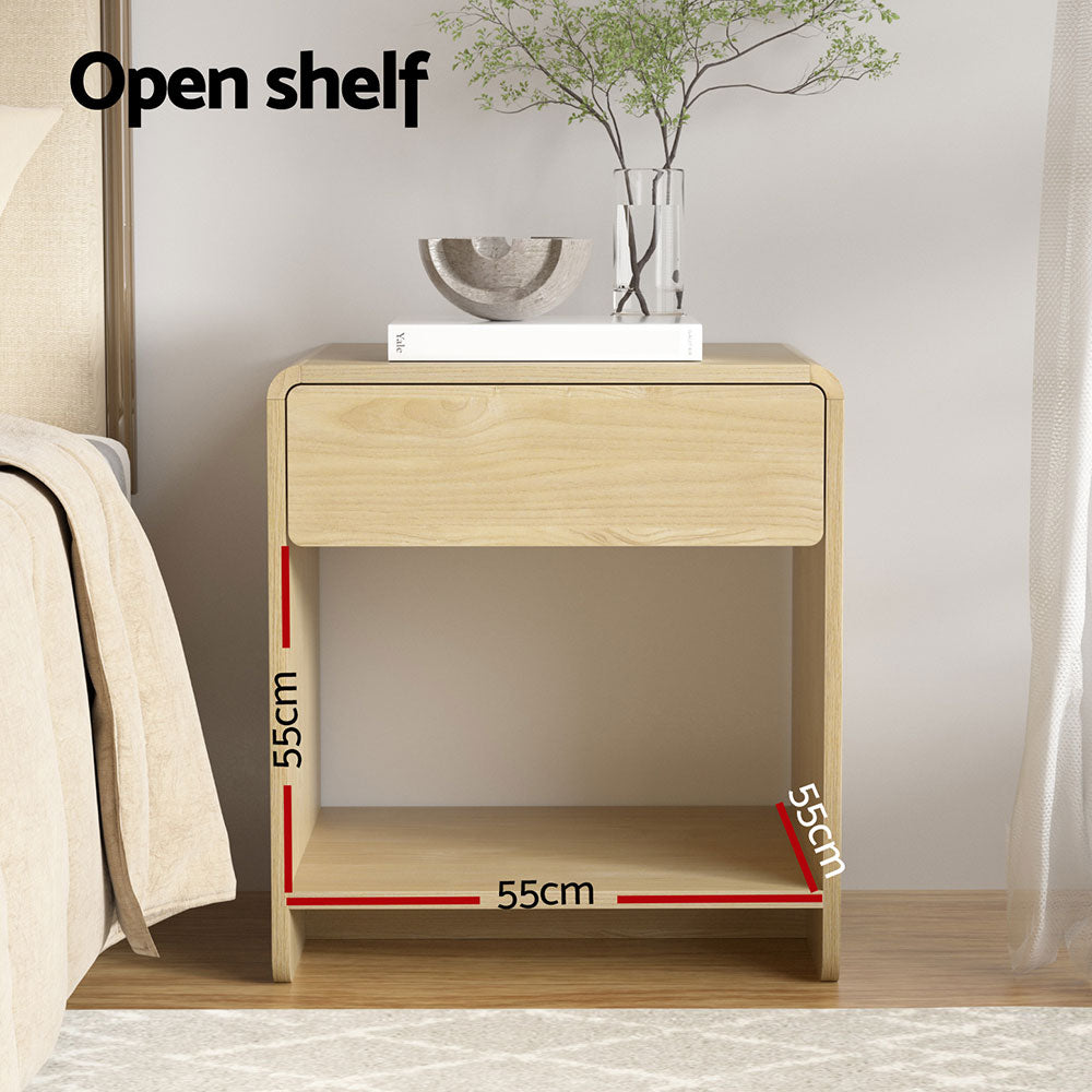 Artiss Pine Bedside Table Drawer Open Shelf