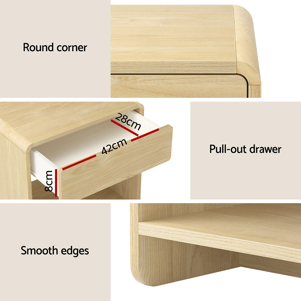 Artiss Pine Bedside Table Drawer Open Shelf