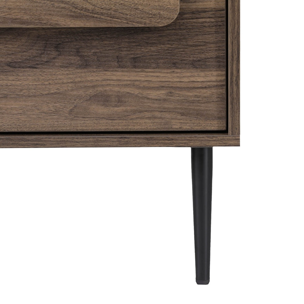 Walnut Nightstand 2-Drawer Bedside Table Black Metal Legs