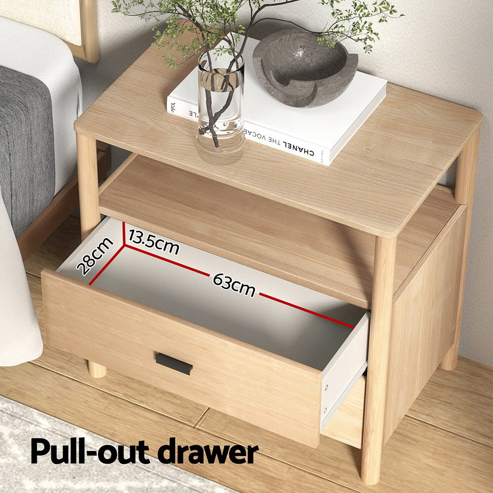 Artiss Pine Bedside Table Nightstand 2 Drawers