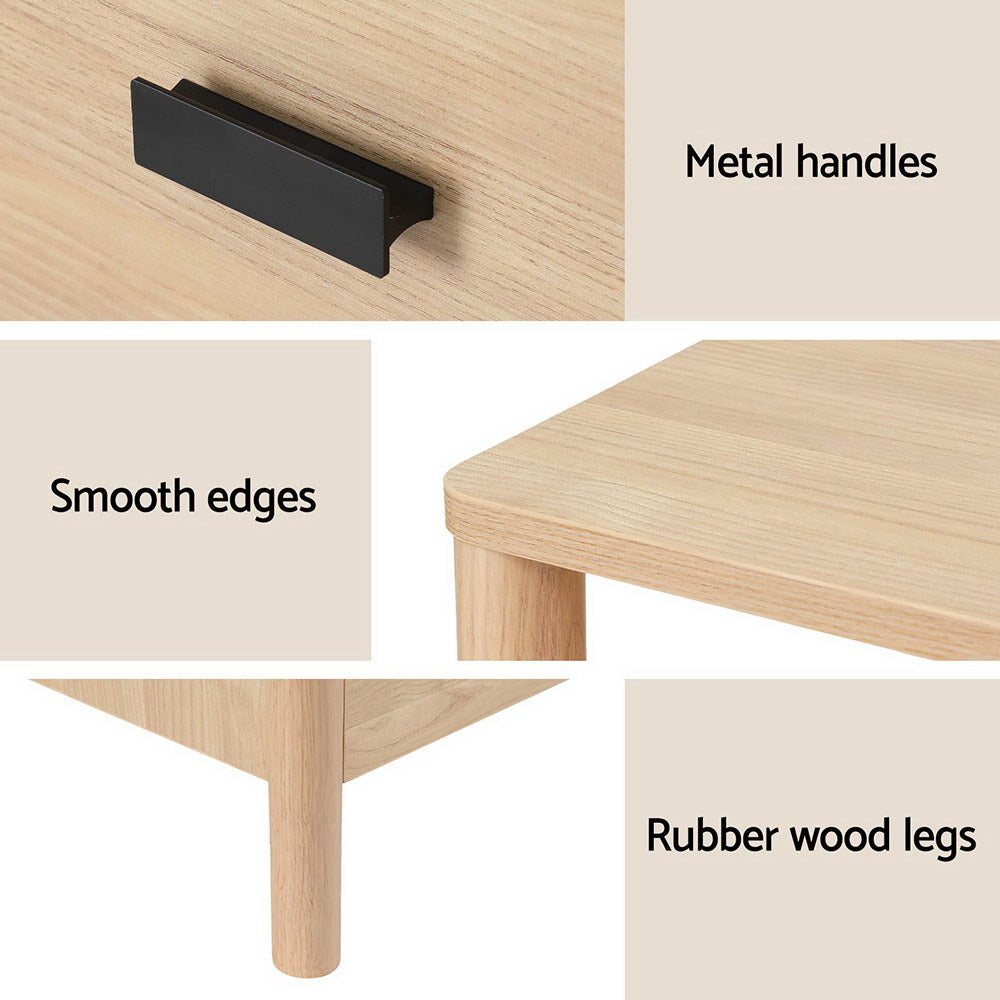Artiss Pine Bedside Table Nightstand 2 Drawers