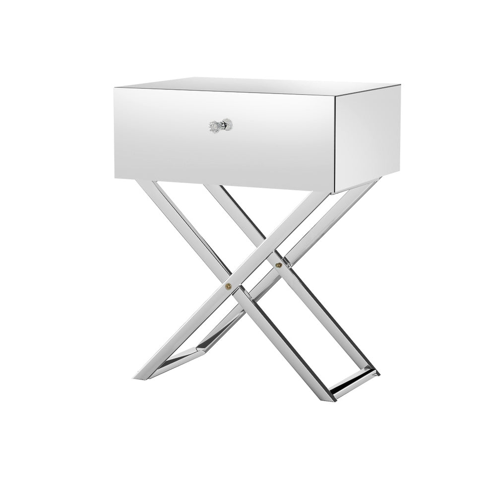 MOCO Bedside Table Mirrored Drawers Silver