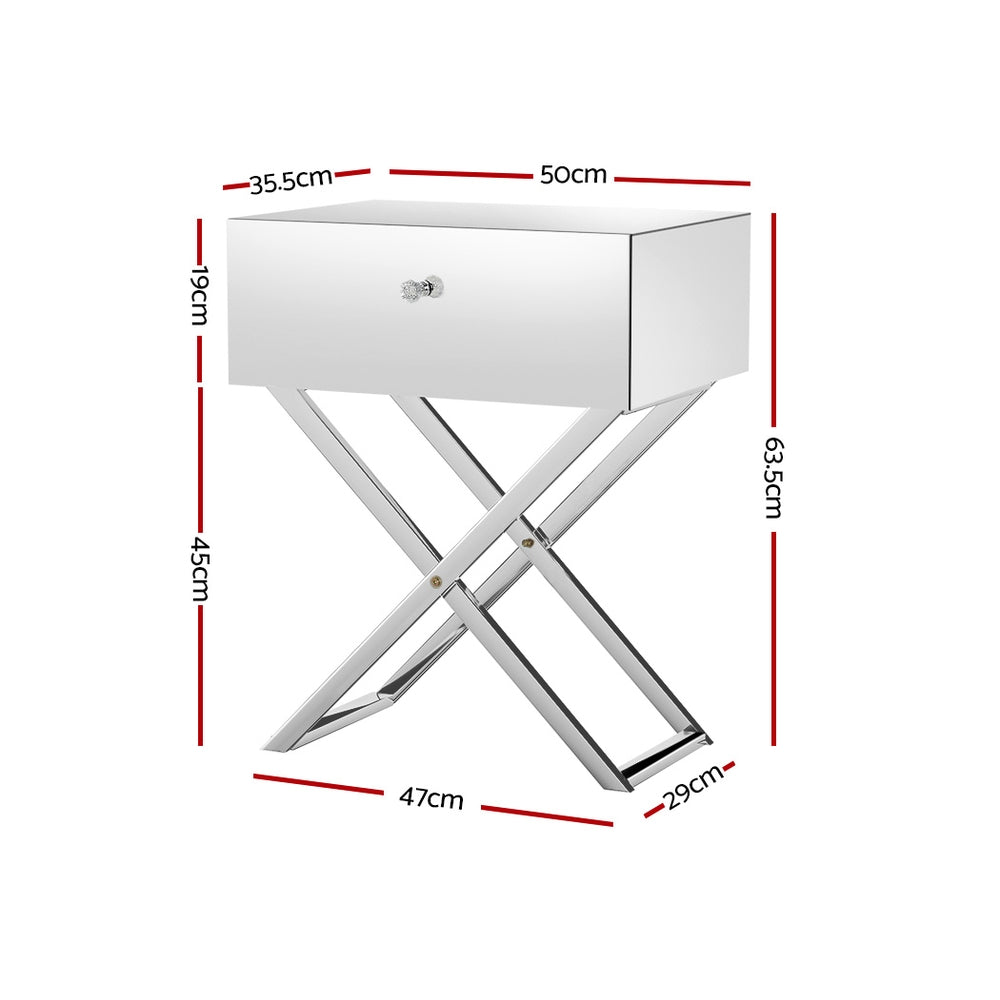 MOCO Bedside Table Mirrored Drawers Silver