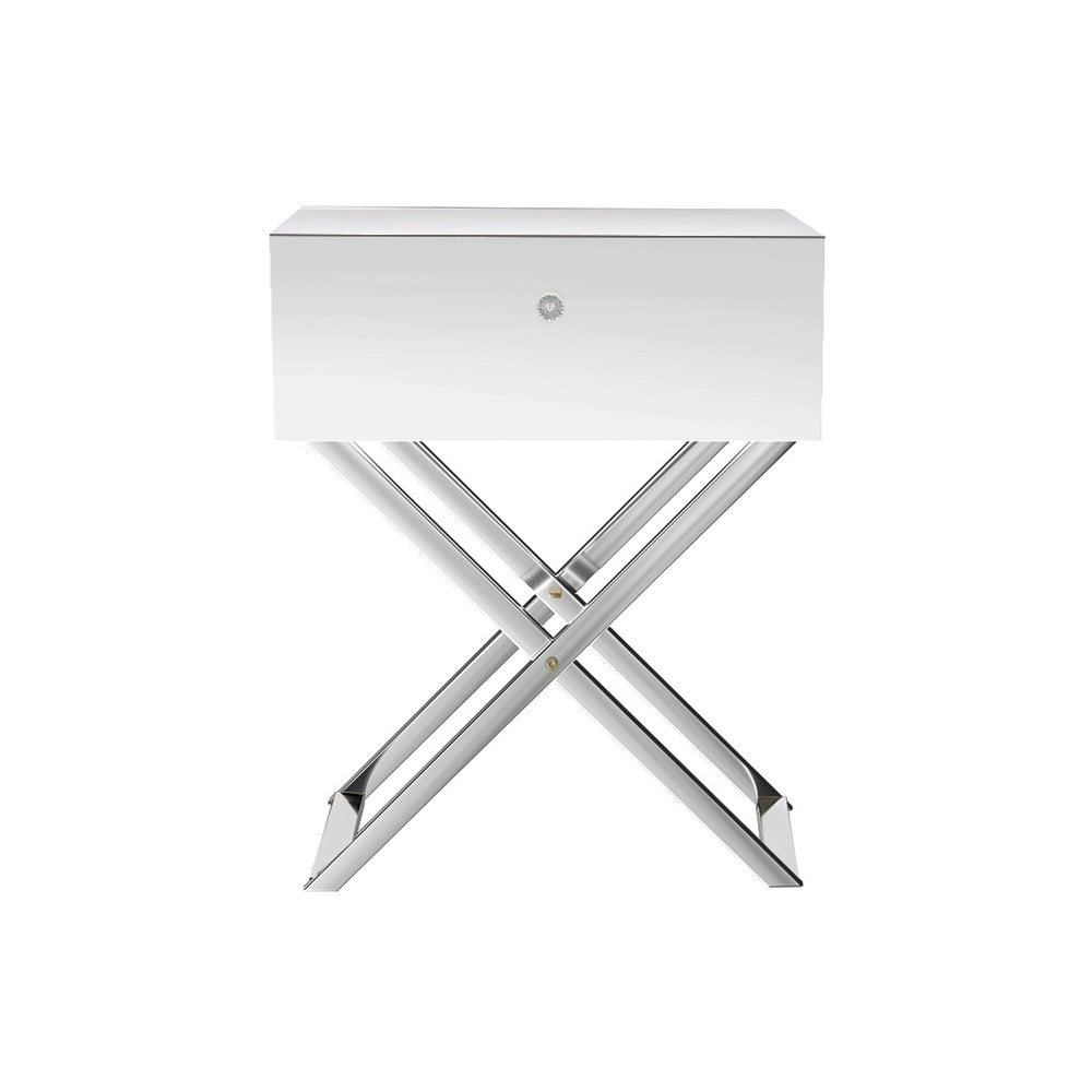 MOCO Bedside Table Mirrored Drawers Silver