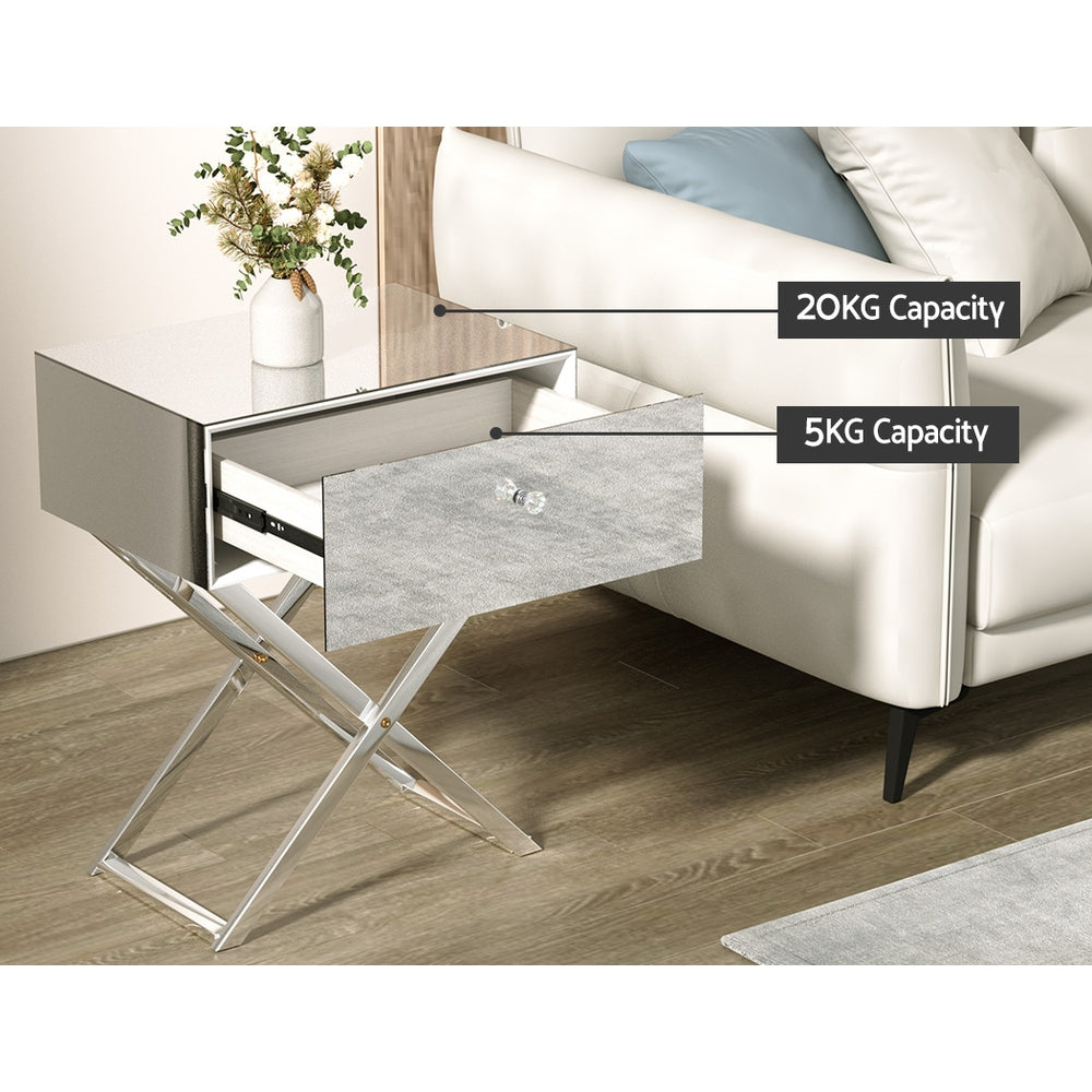MOCO Bedside Table Mirrored Drawers Silver