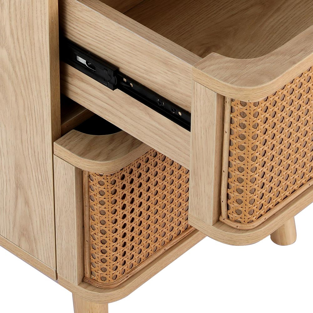 NORA Oak Rattan Bedside Table Drawers Nightstand
