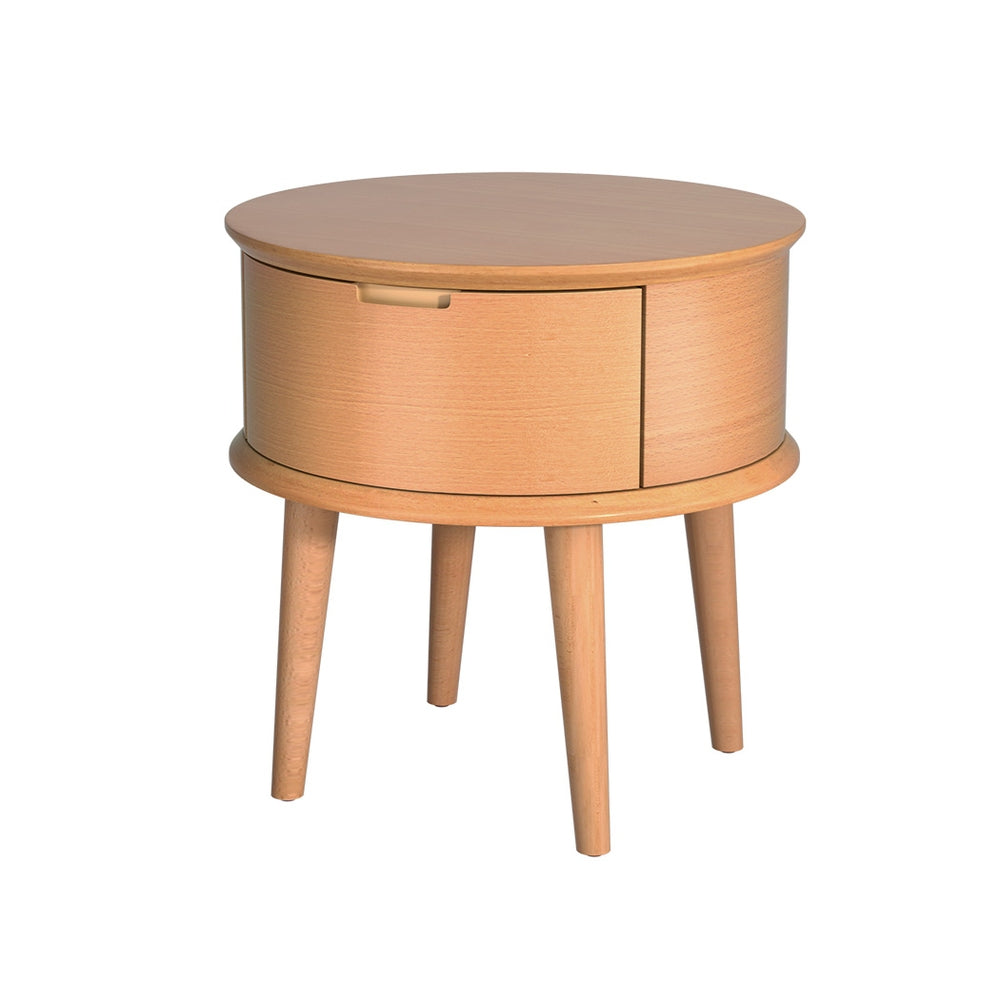 Enzo Oak Bedside Table Curved Scandinavian Style