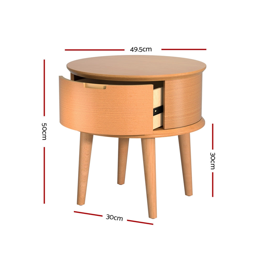 Enzo Oak Bedside Table Curved Scandinavian Style