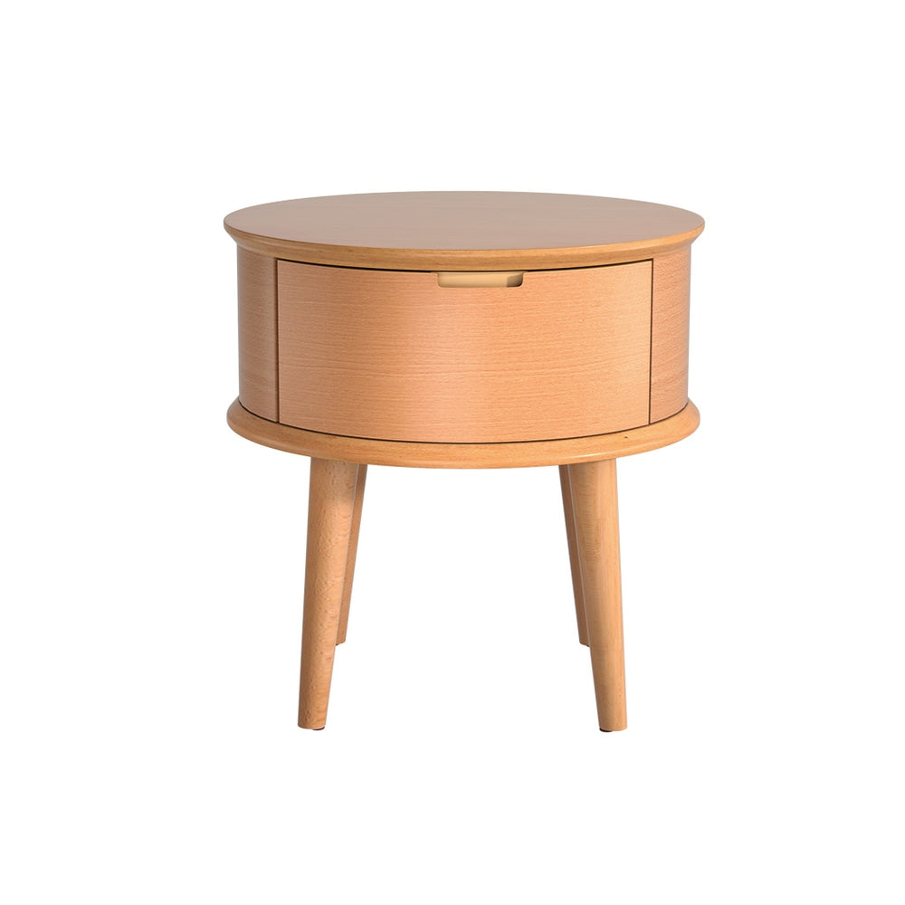Enzo Oak Bedside Table Curved Scandinavian Style