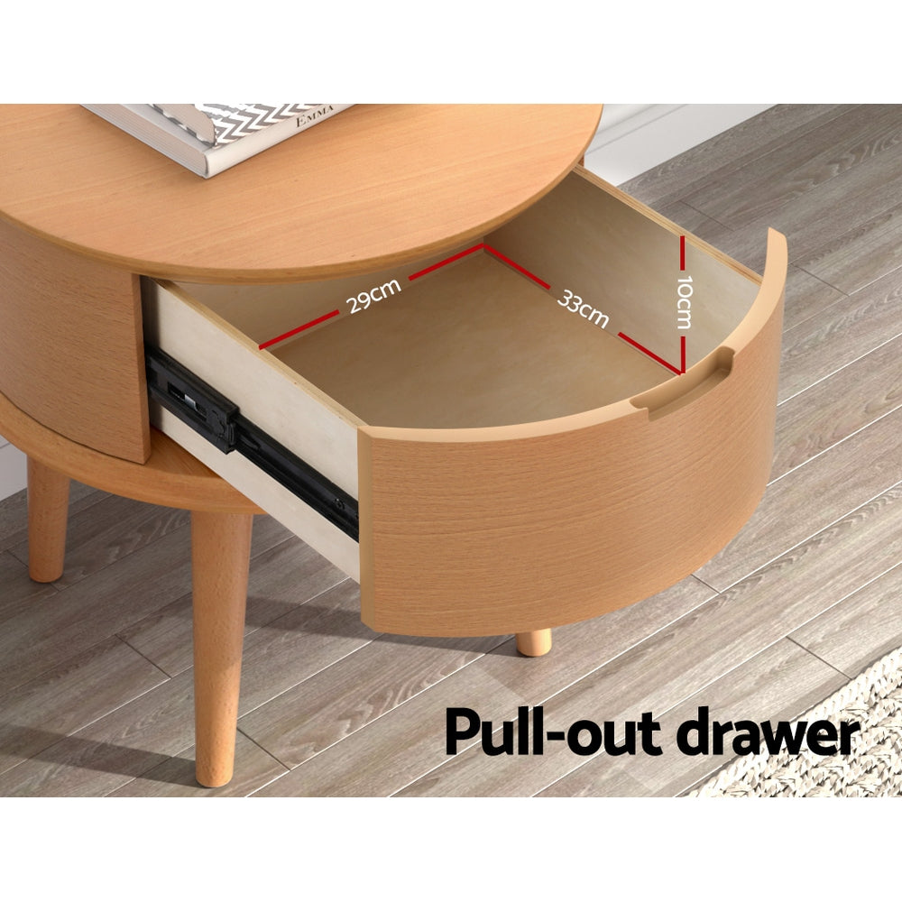Enzo Oak Bedside Table Curved Scandinavian Style