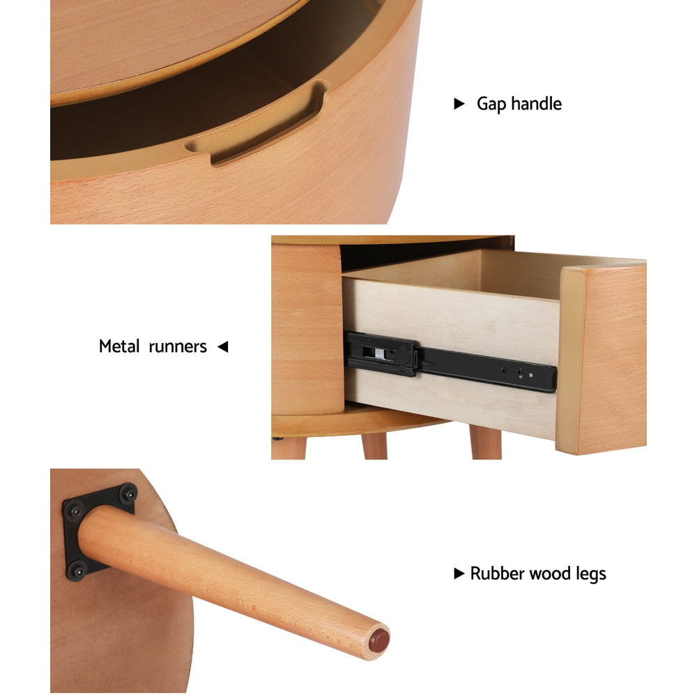 Enzo Oak Bedside Table Curved Scandinavian Style