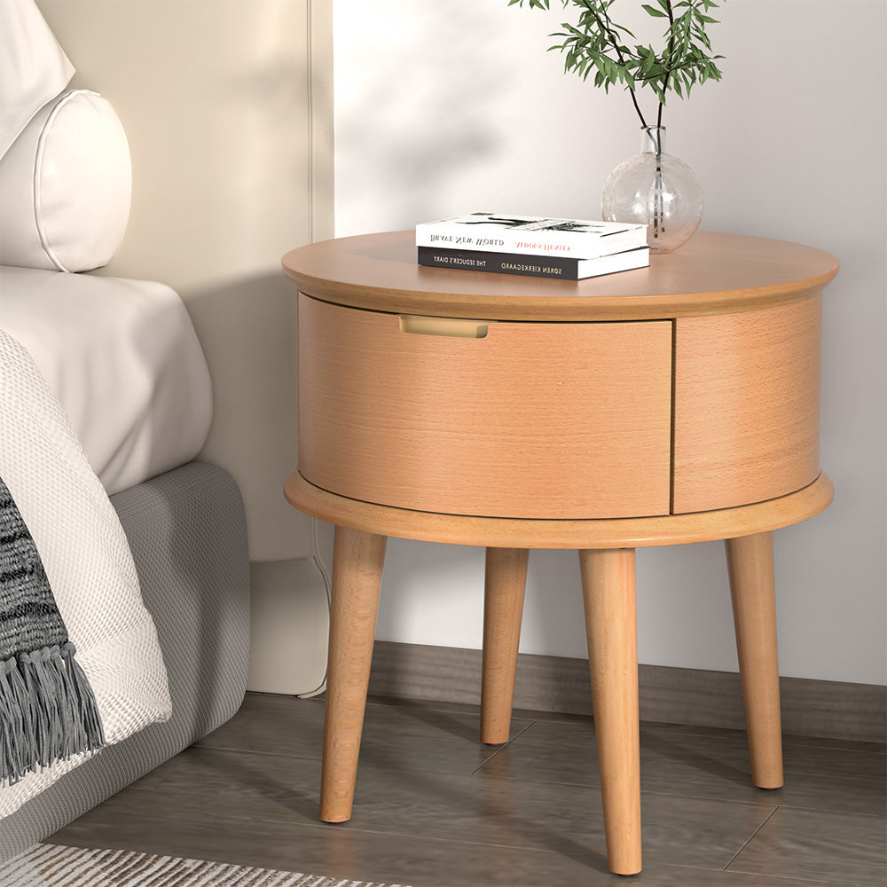 Enzo Oak Bedside Table Curved Scandinavian Style