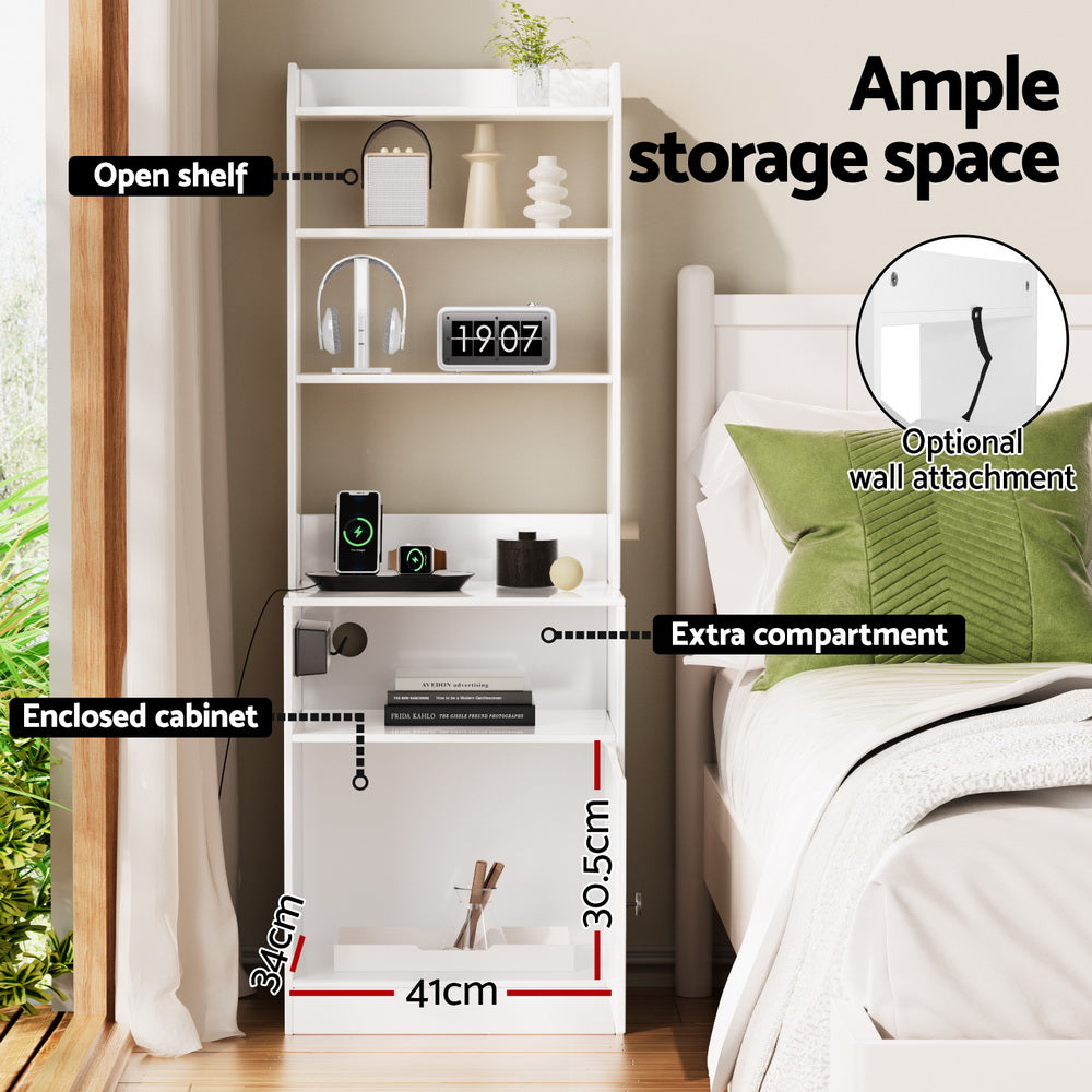 Artiss White Bedside Table Charging Station Nightstand