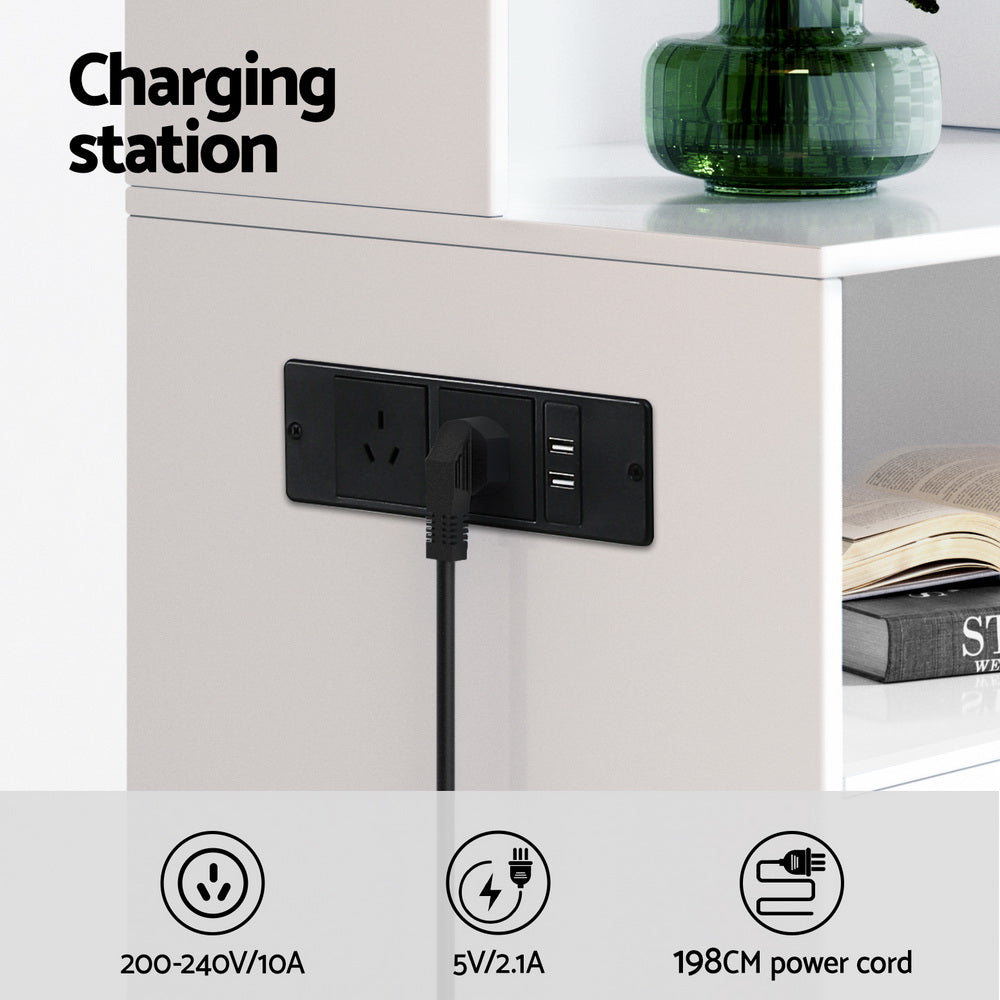 Artiss White Bedside Table Charging Station Nightstand