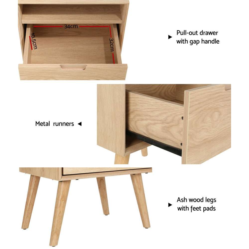 Gorr Bedside Table Storage Cabinet Pine