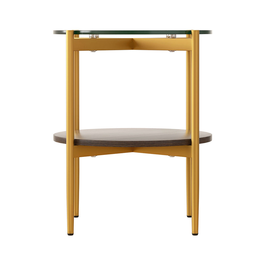 Carol 45cm Round Coffee Table Tempered Glass Pine Gold