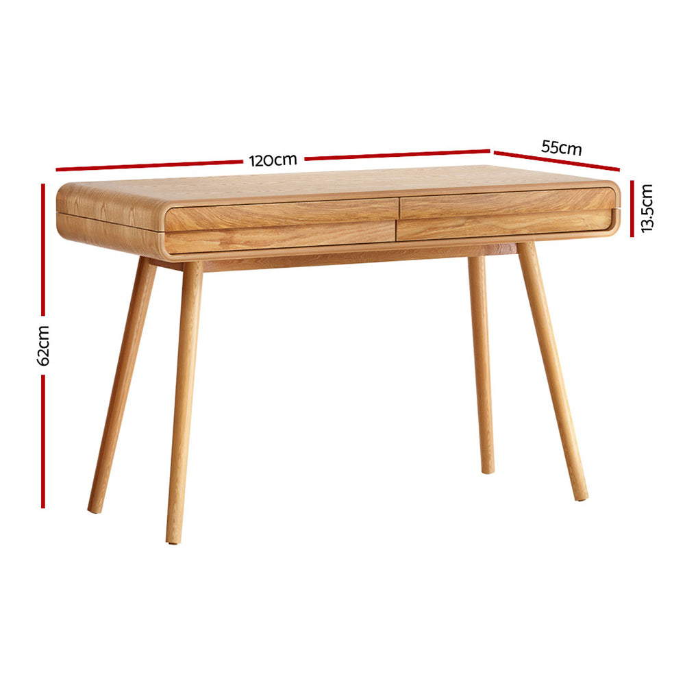 Scandinavian 100cm Computer Desk Natural Wood Two-Drawer