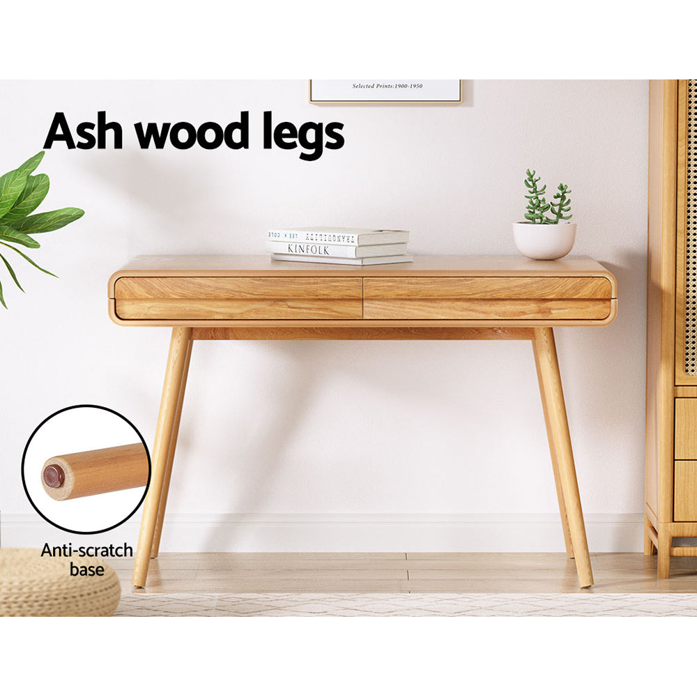 Scandinavian 100cm Computer Desk Natural Wood Two-Drawer