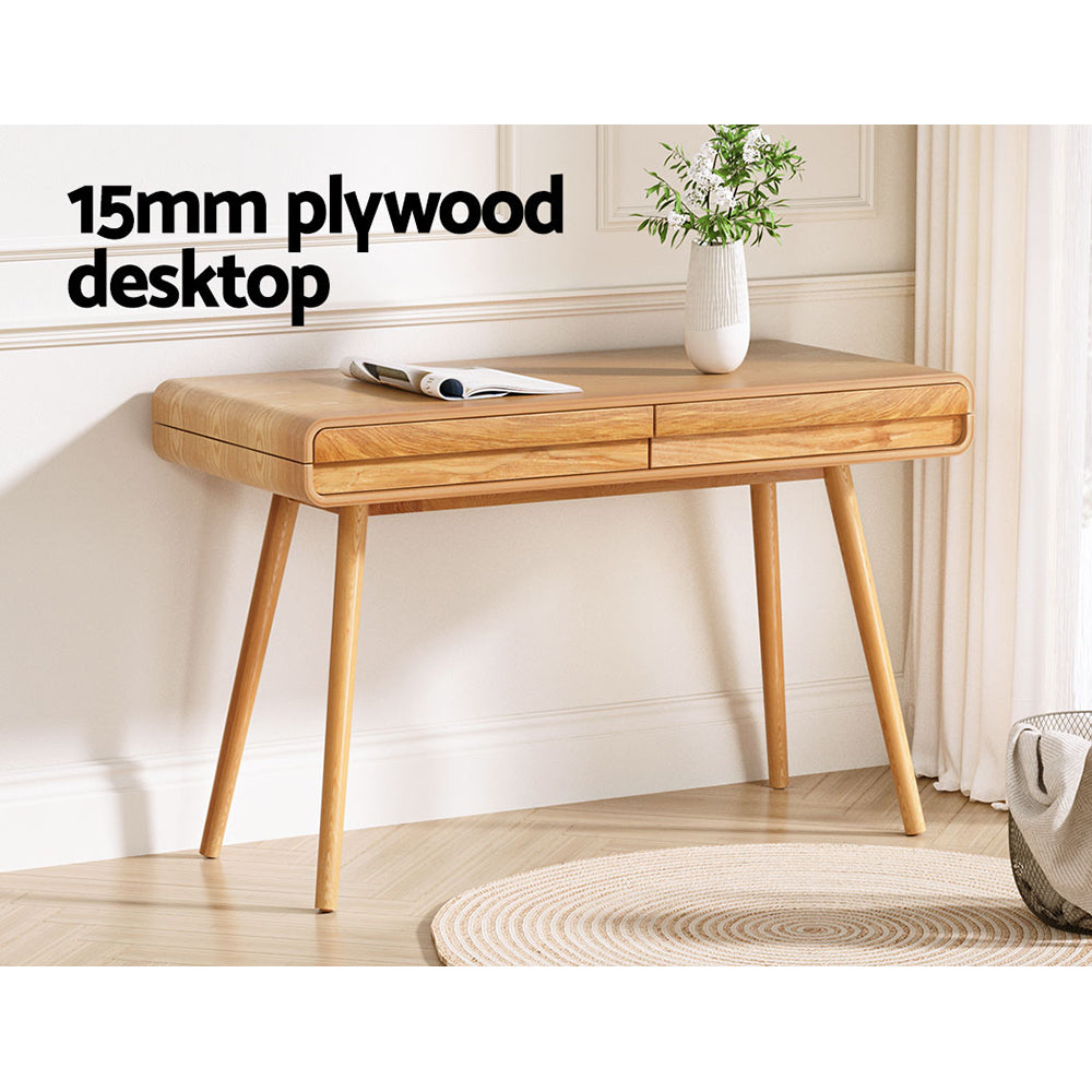 Scandinavian 100cm Computer Desk Natural Wood Two-Drawer