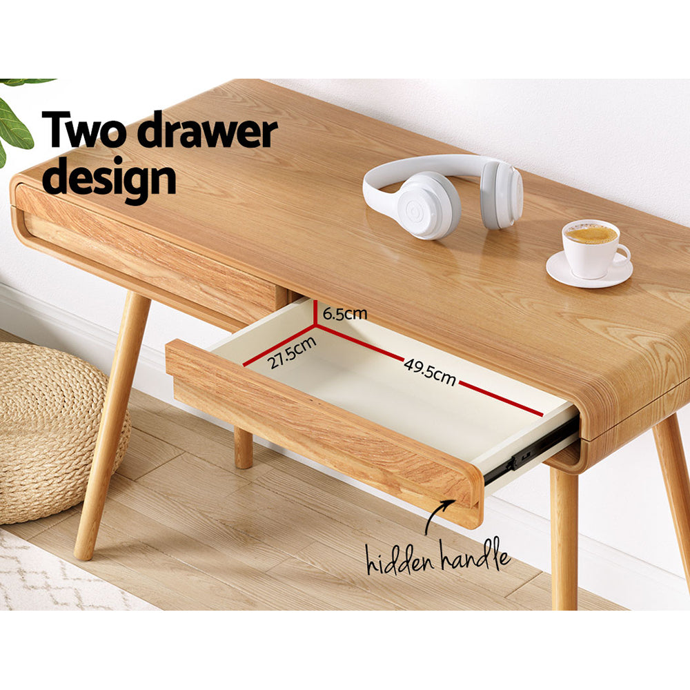Scandinavian 100cm Computer Desk Natural Wood Two-Drawer