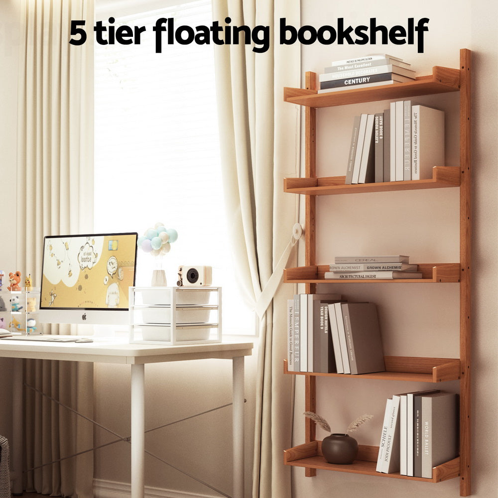 CAPIZ Oak Floating Bookshelf 5-Tier