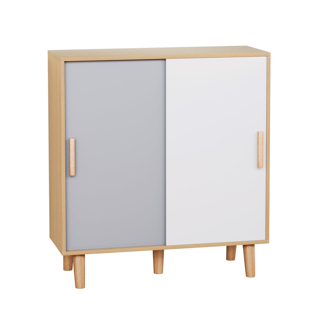 Lucas 30-Pair Shoe Cabinet Sliding Doors White/Grey/Pine