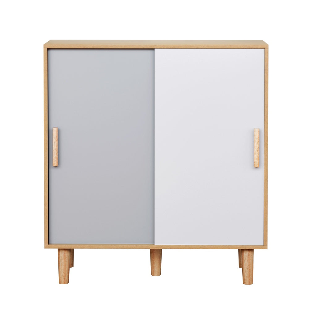 Lucas 30-Pair Shoe Cabinet Sliding Doors White/Grey/Pine