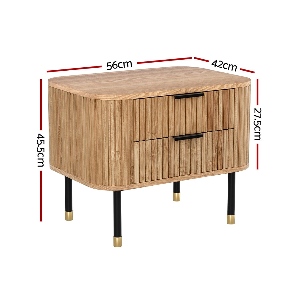 Paulownia Pine Bedside Table 2 Drawers