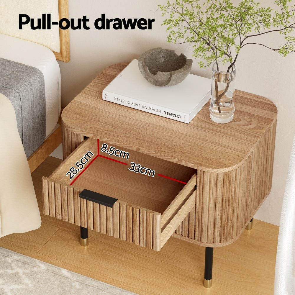 Paulownia Pine Bedside Table 2 Drawers