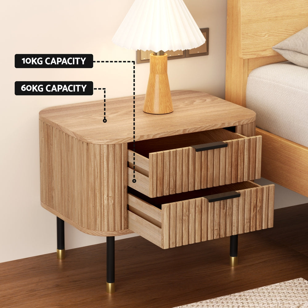 Paulownia Pine Bedside Table 2 Drawers