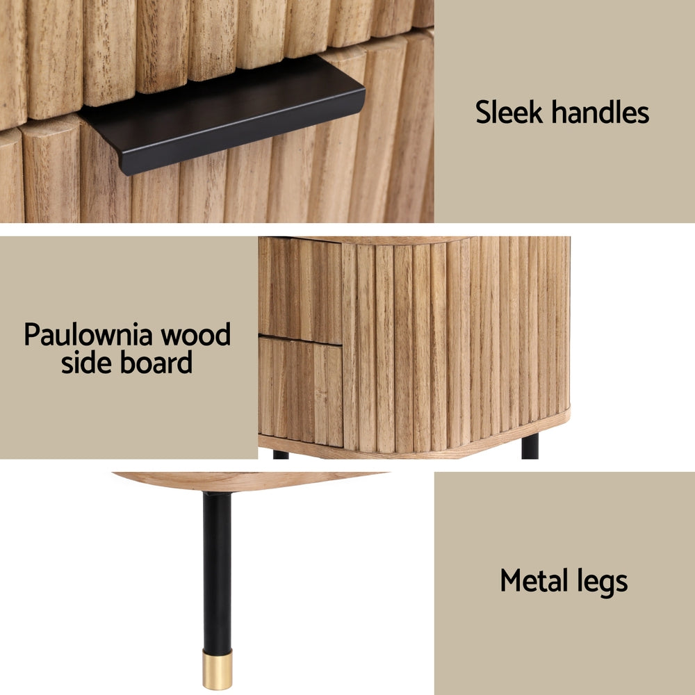 Paulownia Pine Bedside Table 2 Drawers
