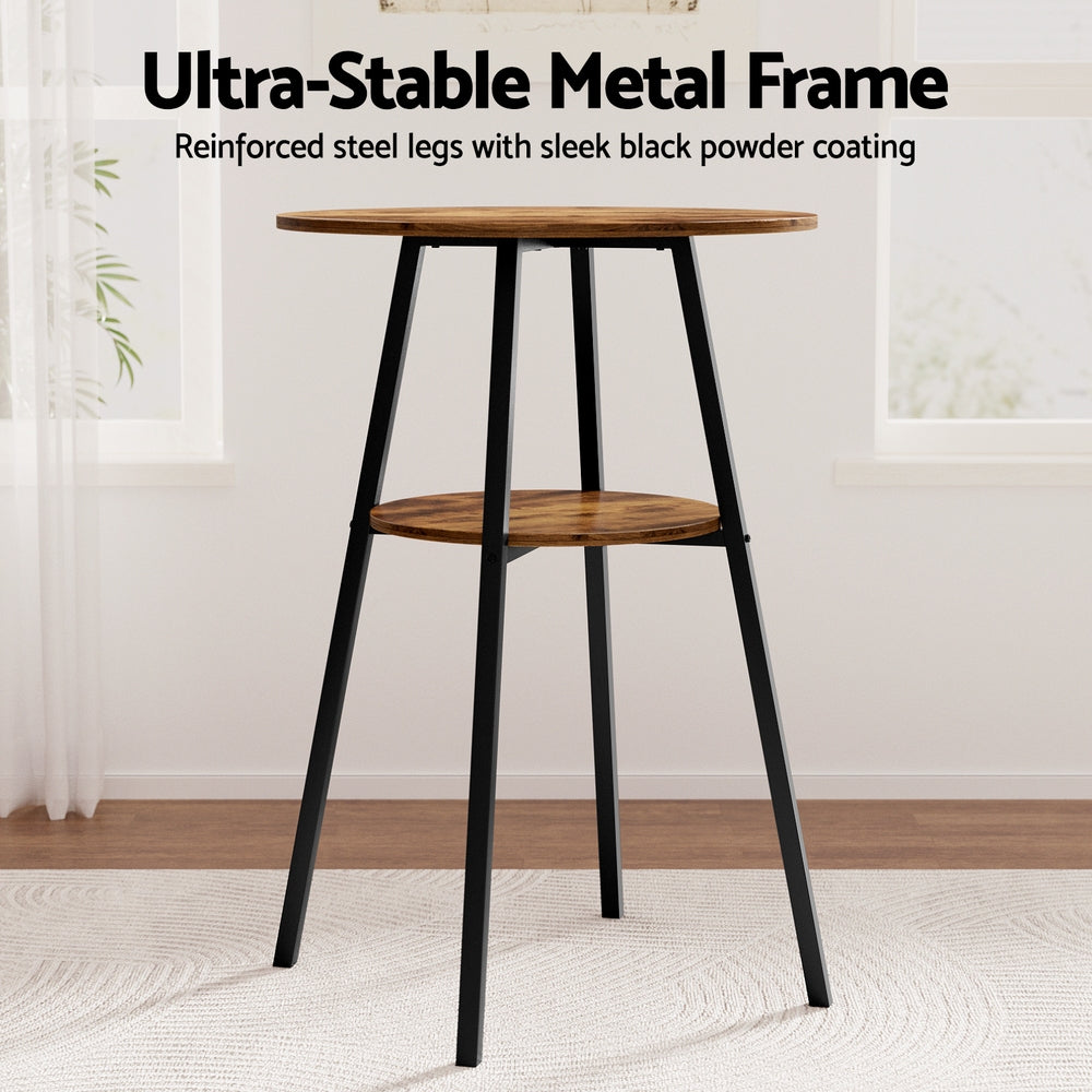 Industrial Bar Table 2-Tier Weather-Resistant MDF Steel Frame Rustic Brown