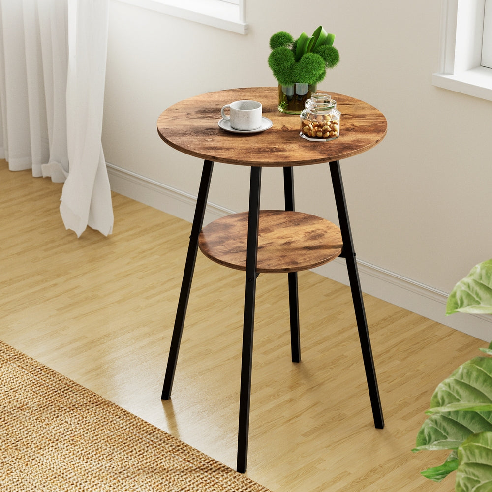 Industrial Bar Table 2-Tier Weather-Resistant MDF Steel Frame Rustic Brown