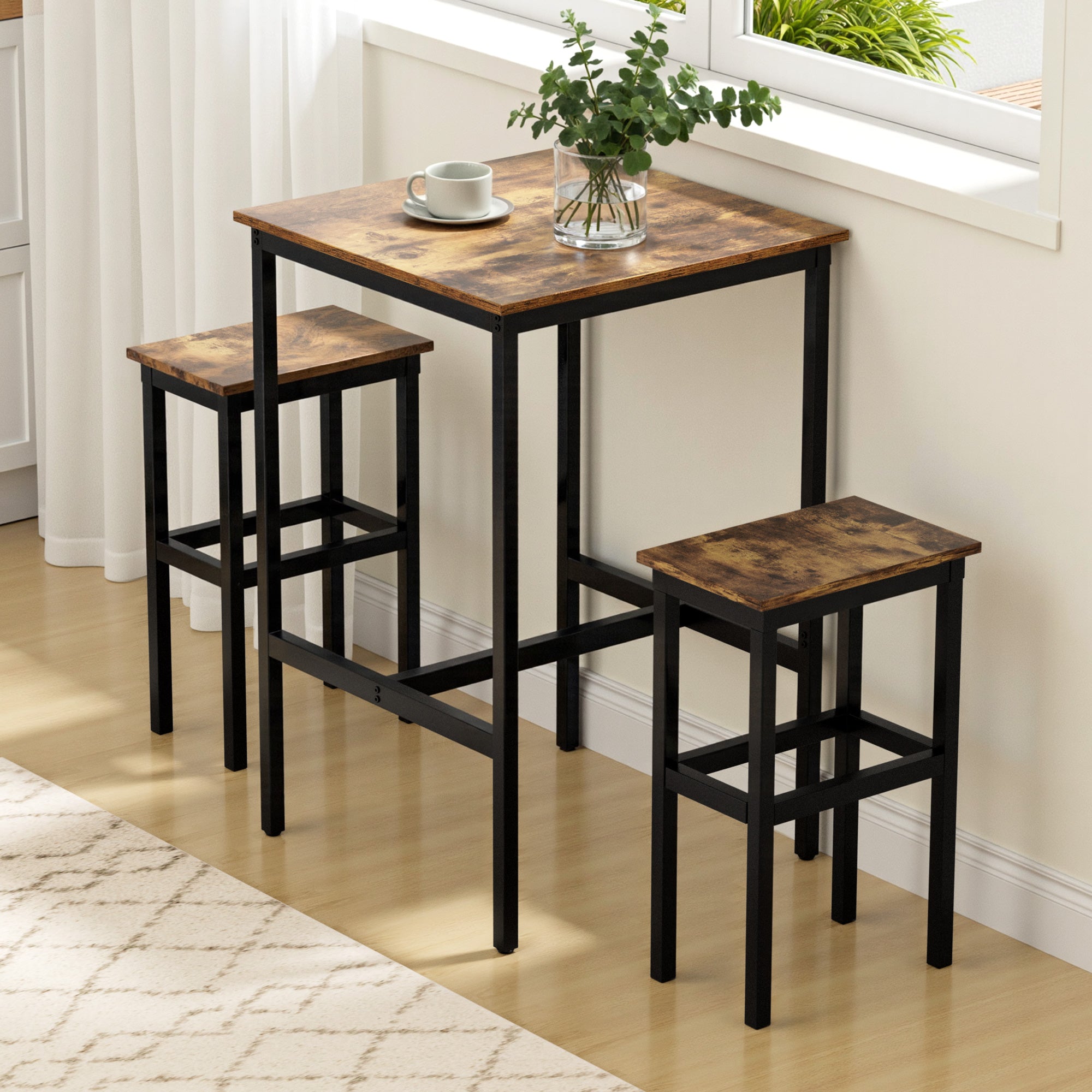 Artiss Bar Table Counter Kitchen Dining Desk Pub 60x92cm Vintage Metal Walnut