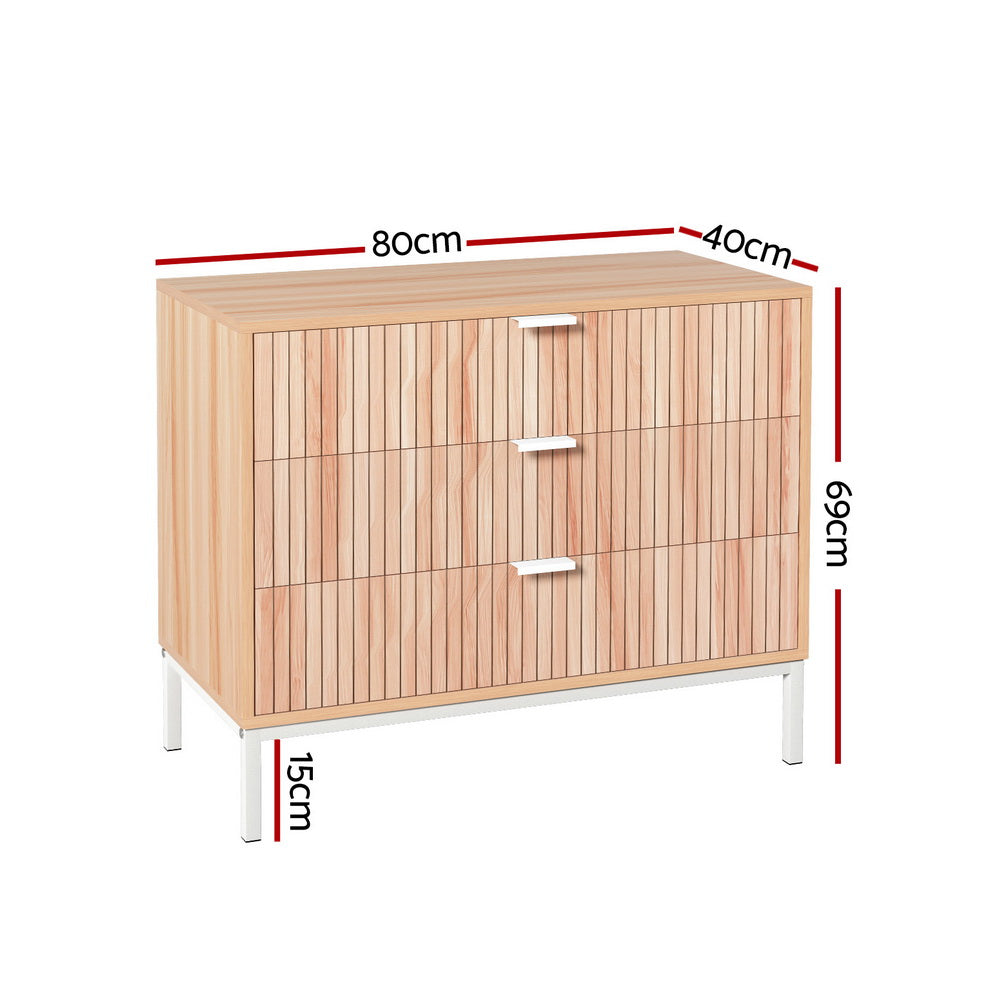 Stylish 3 Drawer Chest with Metal Legs - Artiss