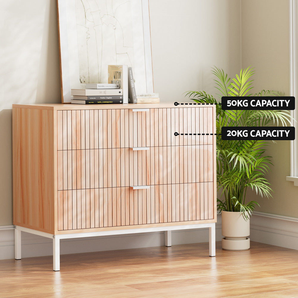 Stylish 3 Drawer Chest with Metal Legs - Artiss