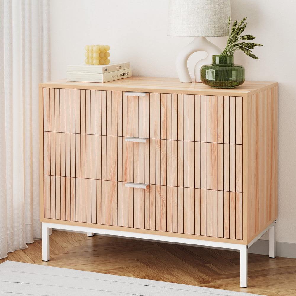 Stylish 3 Drawer Chest with Metal Legs - Artiss