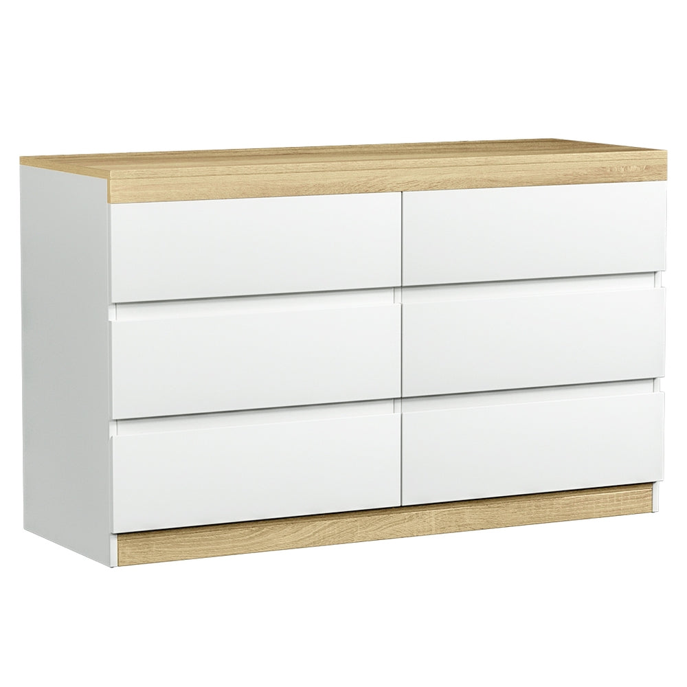 LIOR 6-Drawer Tallboy Dresser White Oak