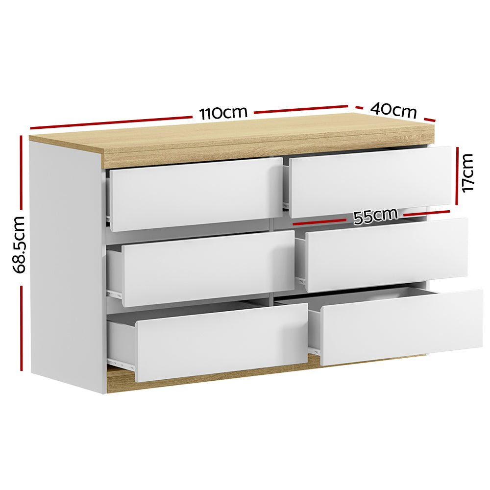 LIOR 6-Drawer Tallboy Dresser White Oak