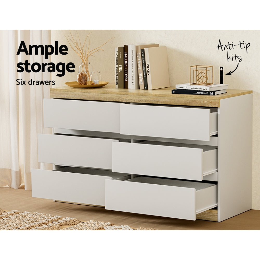 LIOR 6-Drawer Tallboy Dresser White Oak